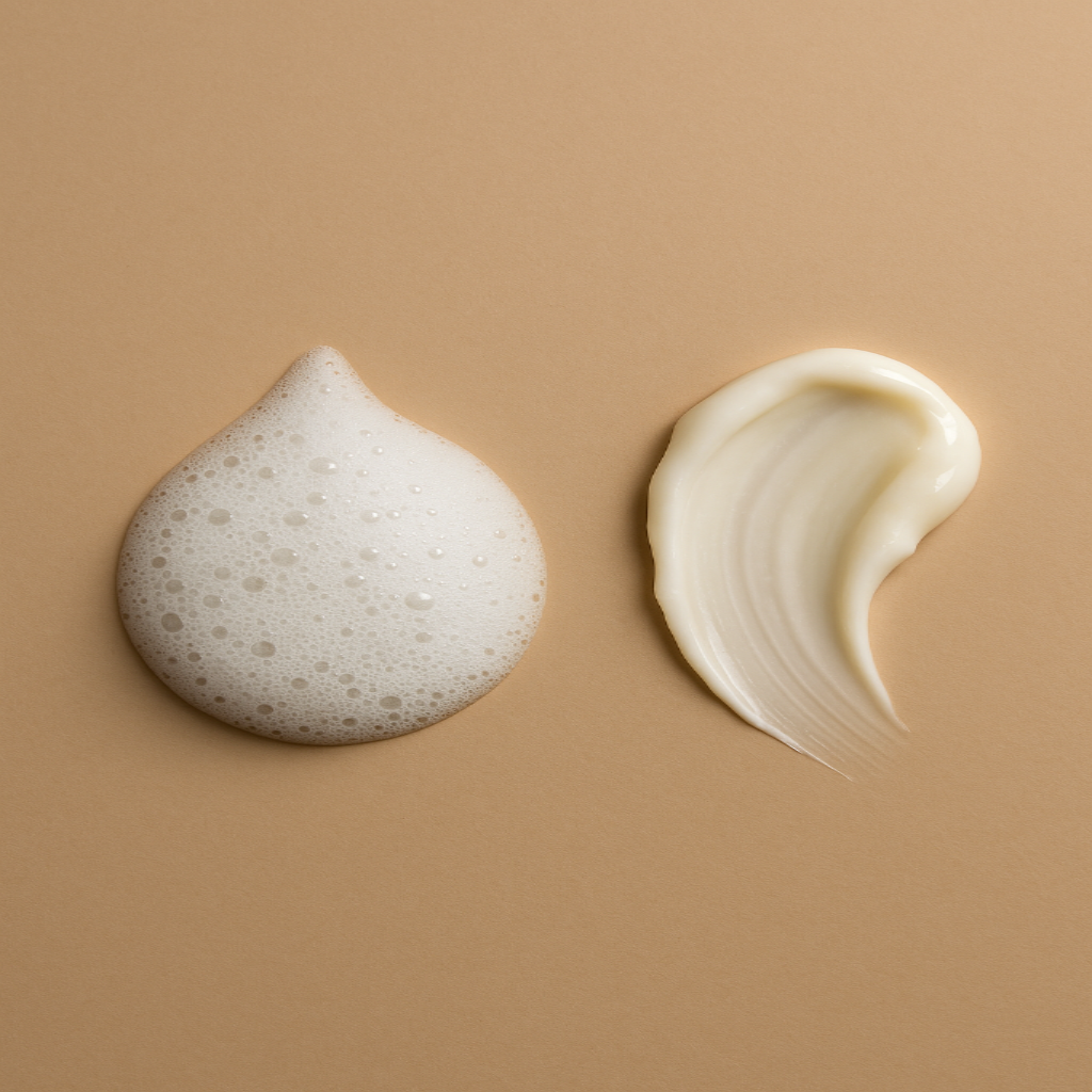 Two travel size plant-based mini clarifying shampoo pump bottle and deep moisture conditioner in a PET jar for on the go haircare supplies