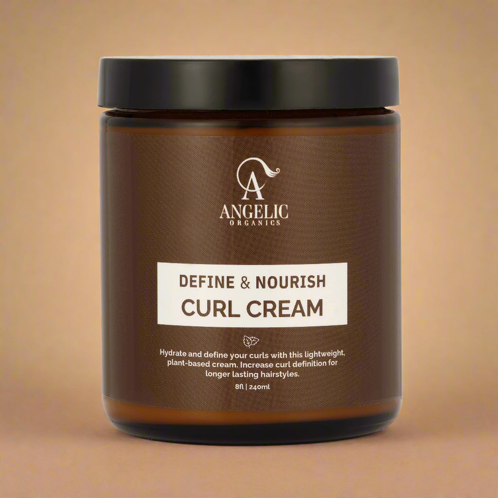 Angelic Organics plant-based repair leave-in conditioner in amber glass jar